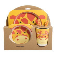 Load image into Gallery viewer, 5PCS Children Tableware Set-Five-piece Natural Bamboo Fiber Bowl With Cup Spoon Plate Fork Baby Dishes Plate Gift Tableware