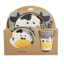 Load image into Gallery viewer, 5PCS Children Tableware Set-Five-piece Natural Bamboo Fiber Bowl With Cup Spoon Plate Fork Baby Dishes Plate Gift Tableware