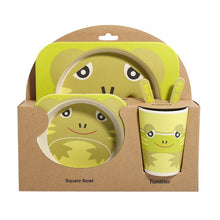 Load image into Gallery viewer, 5PCS Children Tableware Set-Five-piece Natural Bamboo Fiber Bowl With Cup Spoon Plate Fork Baby Dishes Plate Gift Tableware