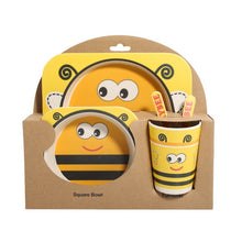 Load image into Gallery viewer, 5PCS Children Tableware Set-Five-piece Natural Bamboo Fiber Bowl With Cup Spoon Plate Fork Baby Dishes Plate Gift Tableware