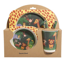 Load image into Gallery viewer, 5PCS Children Tableware Set-Five-piece Natural Bamboo Fiber Bowl With Cup Spoon Plate Fork Baby Dishes Plate Gift Tableware