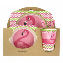 Load image into Gallery viewer, 5PCS Children Tableware Set-Five-piece Natural Bamboo Fiber Bowl With Cup Spoon Plate Fork Baby Dishes Plate Gift Tableware