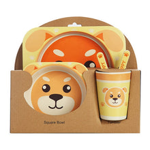 Load image into Gallery viewer, 5PCS Children Tableware Set-Five-piece Natural Bamboo Fiber Bowl With Cup Spoon Plate Fork Baby Dishes Plate Gift Tableware