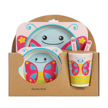 Load image into Gallery viewer, 5PCS Children Tableware Set-Five-piece Natural Bamboo Fiber Bowl With Cup Spoon Plate Fork Baby Dishes Plate Gift Tableware