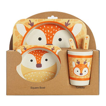 Load image into Gallery viewer, 5PCS Children Tableware Set-Five-piece Natural Bamboo Fiber Bowl With Cup Spoon Plate Fork Baby Dishes Plate Gift Tableware